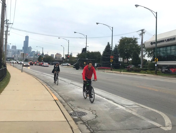 (Low) concrete curb protection on Elston. Photo: John Greenfield