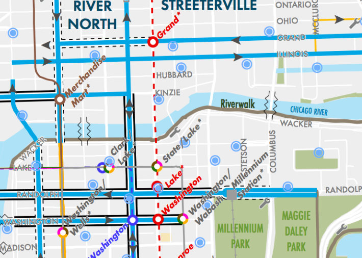The entire riverwalk is designated as an off-street trail on the city's bike map.