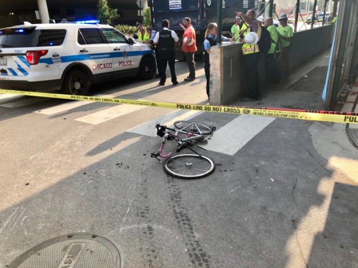 A bottleneck caused by a construction barrier may have played a role in the crash that killed Angela Park at Madision and Halsted last month. Photo: Mitch Dudek, Sun-Times, used with permission