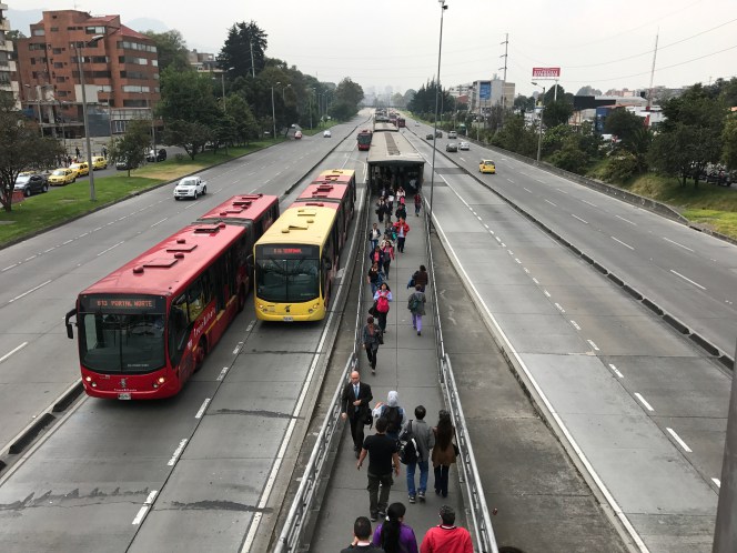Bogotá's TransMilenio BRT system uses curbs to keep private vehicles out of the bus lanes. Photo: John Greenfield