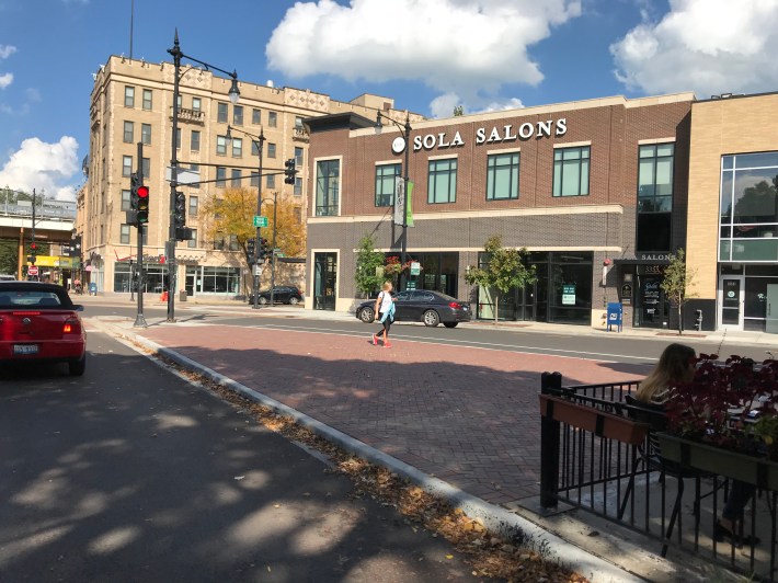 The new plaza-like space created by the slip lane removal. Photo: John Greenfield