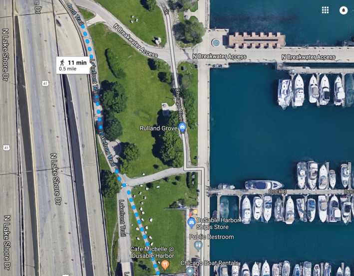Balodis' crash occurred while she was crossing the Lakefront Trail on her way to the waterfront. Image: Google Maps