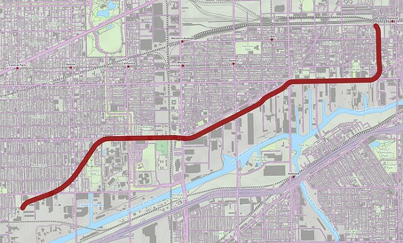 A map of the Paseo route connecting Little Village and Pilsen. Image: Steven Vance