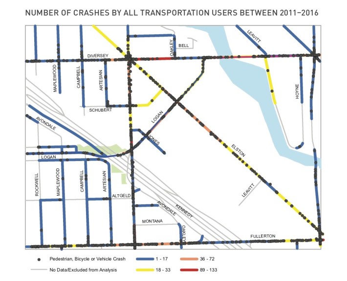 Logan Boulevard within the project area has seen many crashes in recent years.