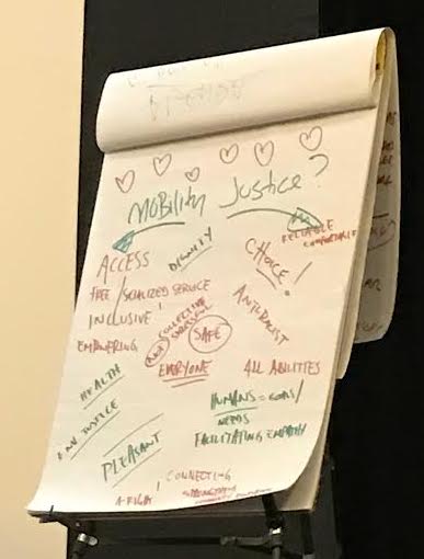 Participants brainstormed a definition of mobility justice. Photo: Lynda Lopez