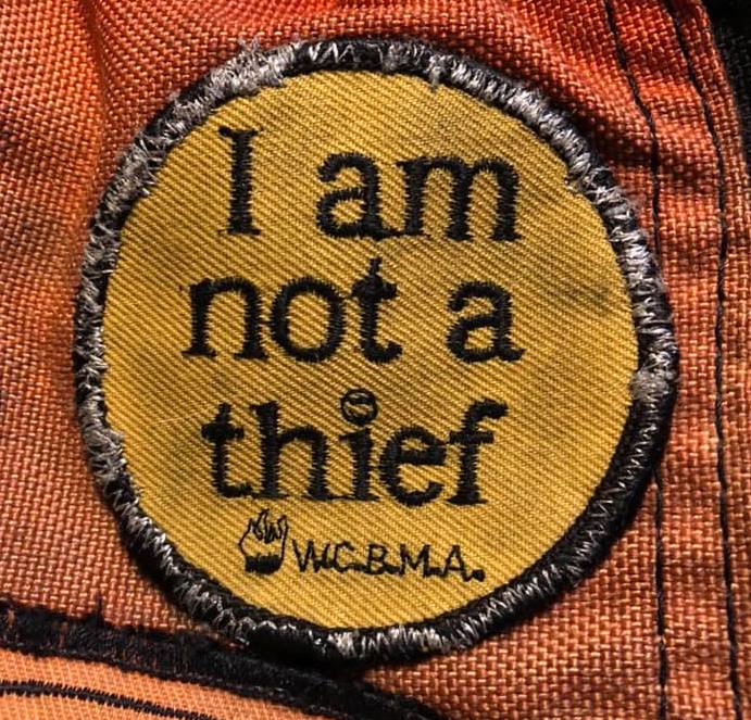 Years ago the Windy City Bike Messenger Association made bag patches to protest discriminatory building protocols. Photo: James Daniels