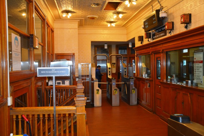 Even the ticket booth of the Quincy station dates back to the President William McKinley era. Photo: CTA
