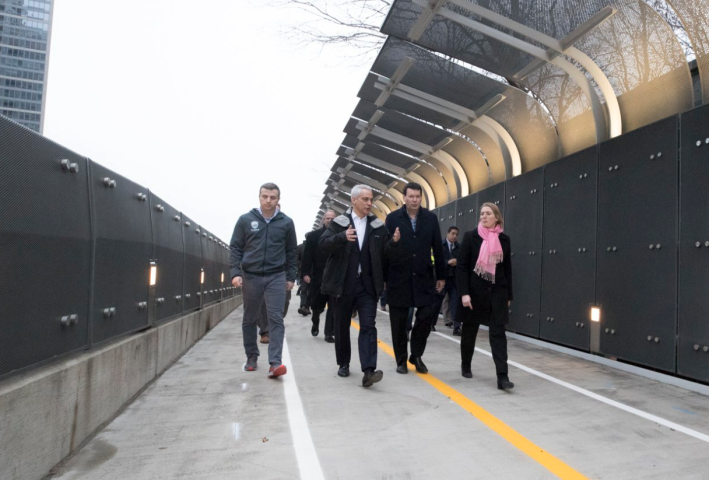 Rahm Emanuel and other officials toured the flyover this morning. Photo: City of Chicago