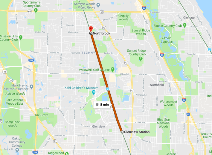 The stretch of tracks between Glenview and Northbrook. Image: Google Maps