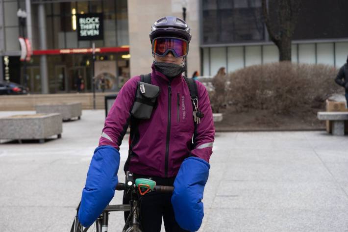 Laura Shield' Bar Mitts practically guarantee that her hands won't get cold. Photo: Ronit Bezalel