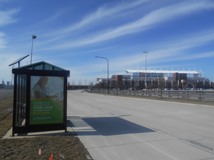 A Pace stop at the soccer stadium. Photo: Igor Studenkov