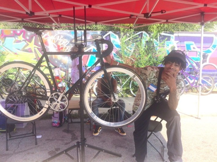 AD, a mechanic, at Blackstone Bicycle Works in Woodlawn. Photo: James Porter