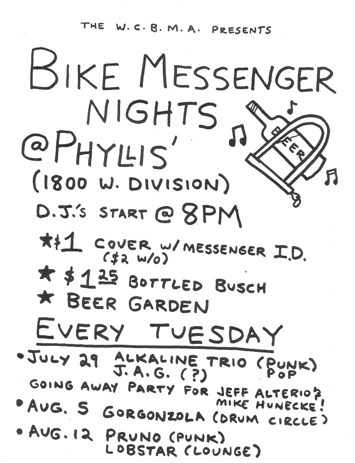 Flyer for Bike Messenger Night shows, Chicago, late Nineties. Image: John Greenfield