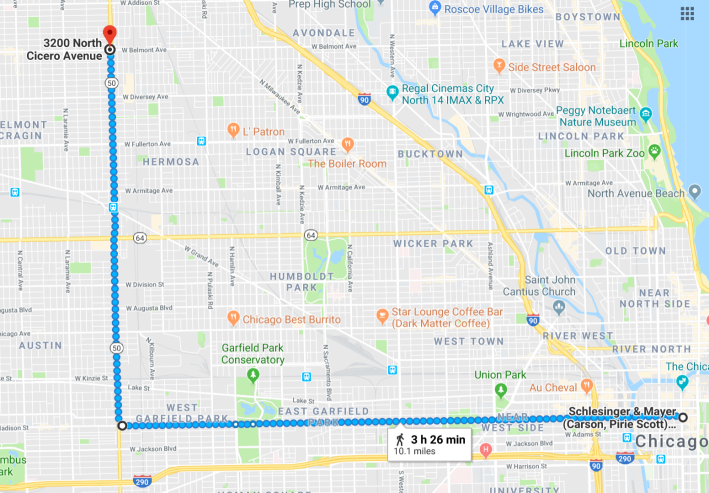 Through the magic of Chicago's street numbering system, it's often easy to pinpoint exactly where a location is via the address. Image: google Maps