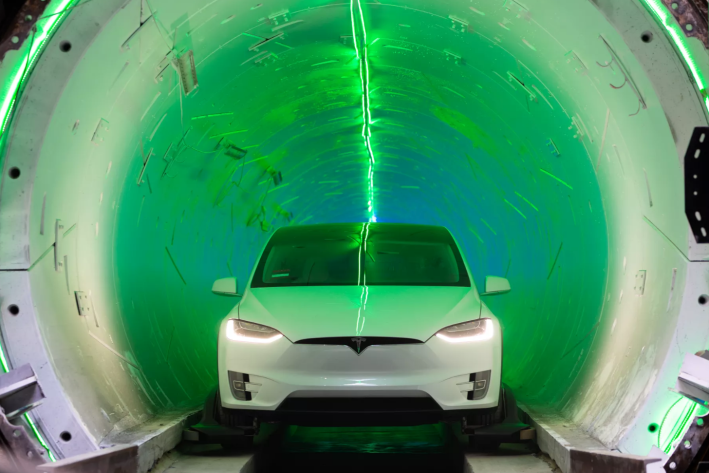 Musk's "Tesla in a tunnel" in Hawthorne, California. Photo: The Boring Company