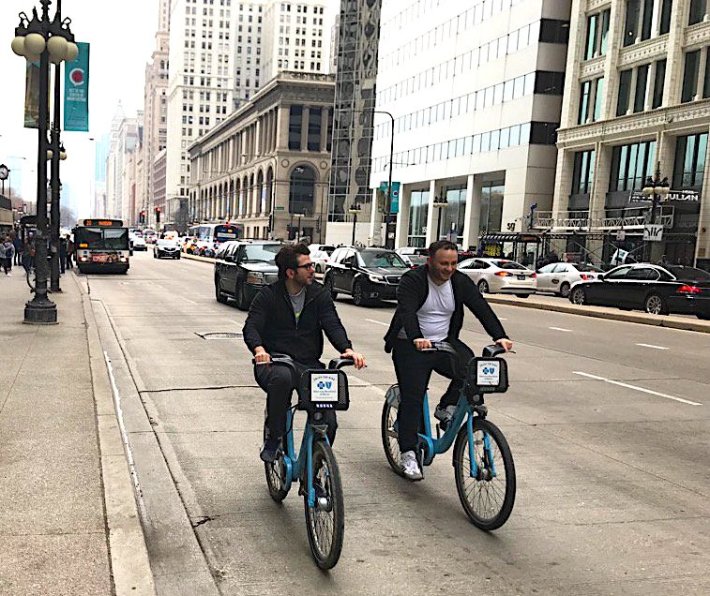 Riding Divvies on Michigan Avenue. Photo: John Greenfield