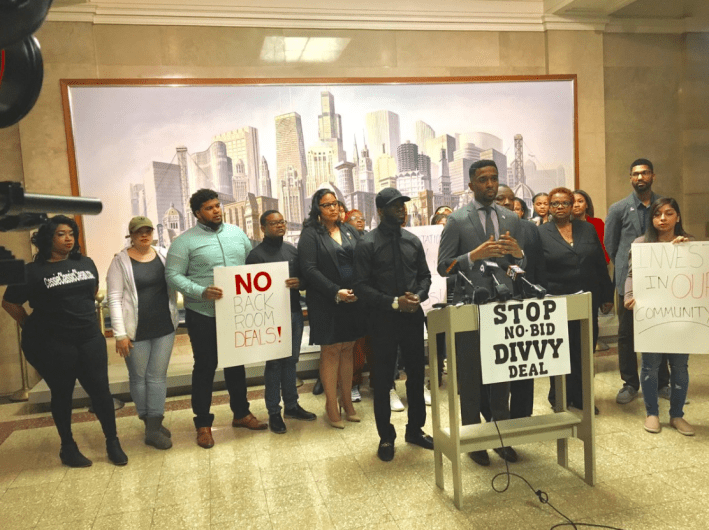 Tim Brown speaks at the press event. Photo: Kye Martin, NBC Chicago, used with permission