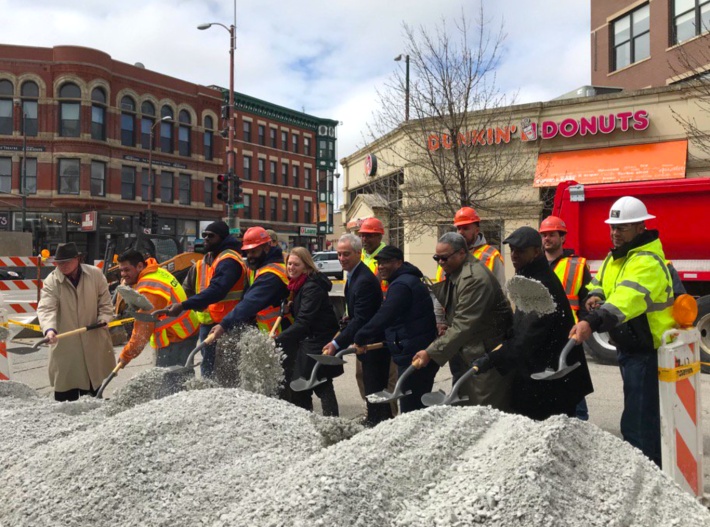 City officials and workers break ground on the new cul de sac at May Street. Photo: John Greenfield