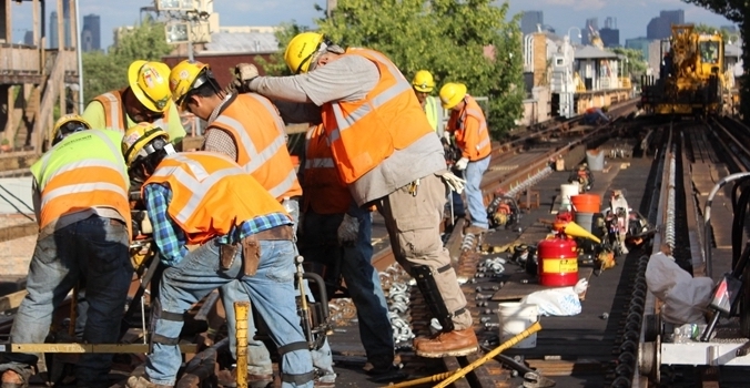 Workers do track repair on the O'Hare branch. Photo: CTA