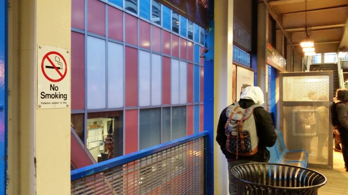 A "No Smoking" sign at the Clark/Lake station. Photo: CTA