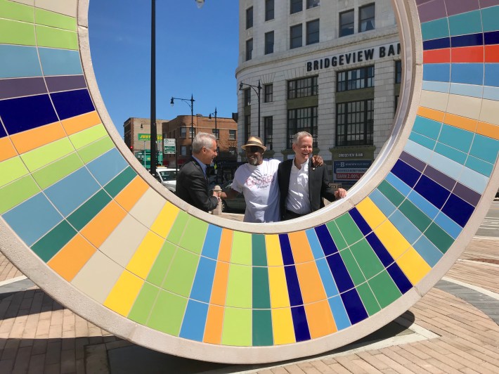 Emanuel, artist Lowell Thompson, and Cappleman. Photo: John Greenfield