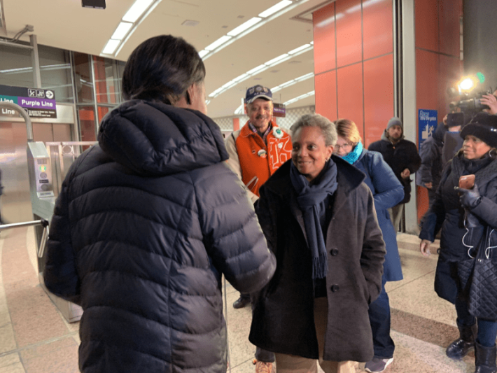 Lightfoot at the Clark/Lake station. Photo: Lightfoot for Chicago