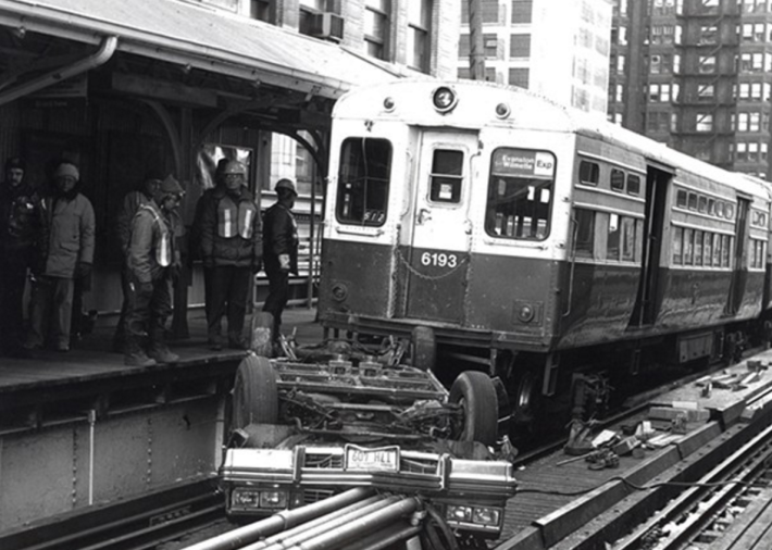 The aftermath of the crash in "Running Scared." Photo: Bob Janz