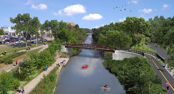 Rendering of the Lincoln Village Pedestrian Bicycle Bridge.