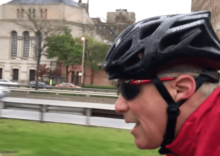 Rahm Emanuel on the Lakefront Trail on the morning of May 21, departing on his two-week trip. Image: John Greenfield