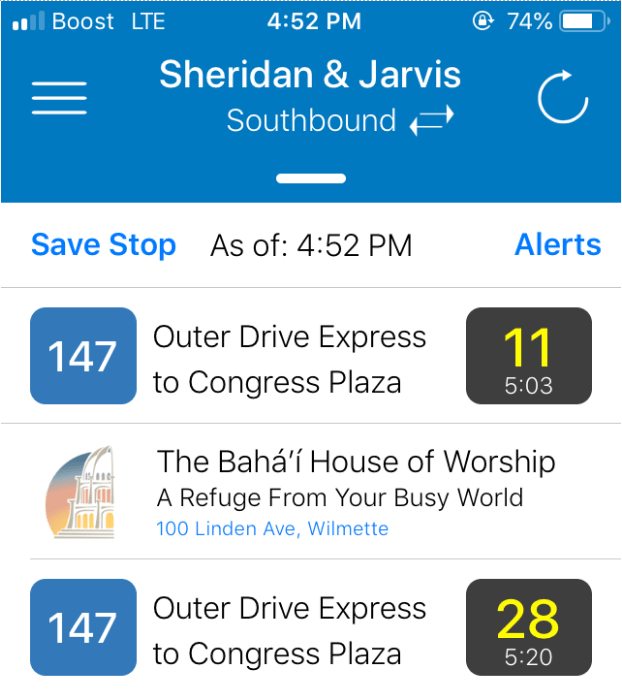 Wait times for the #147 bus.