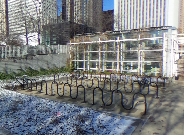 Wave racks outside the Millennium Park bikes station. Image: Google Maps