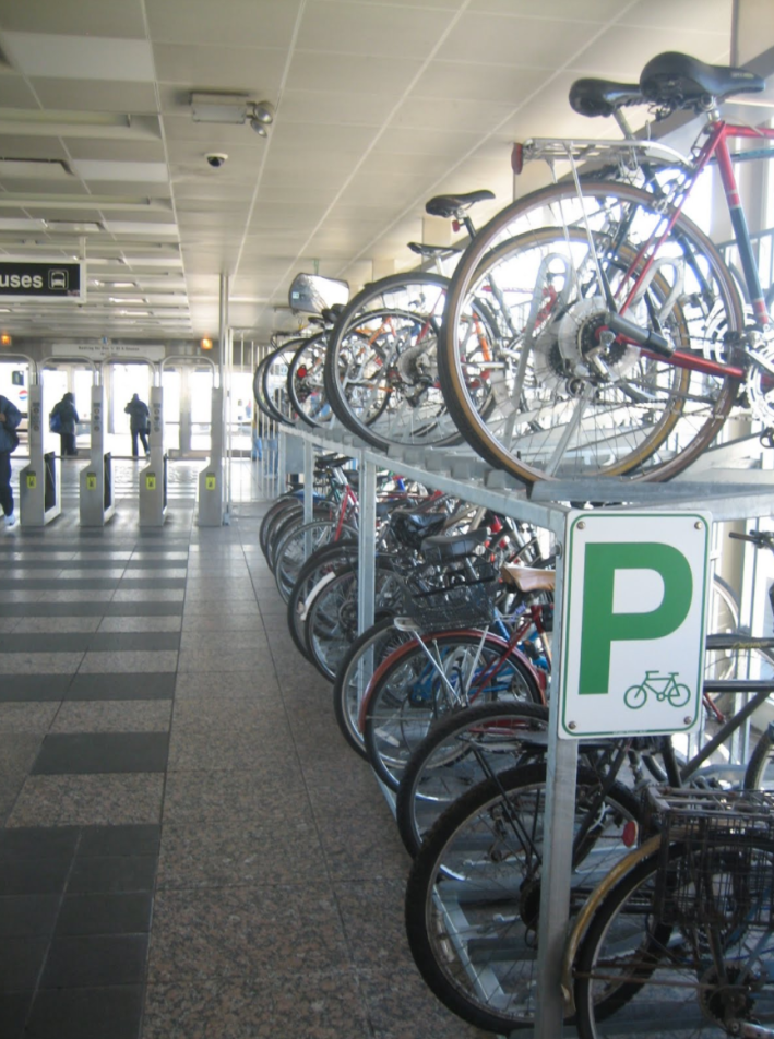 Double-decker racks in the paid area of the Sox-35th station. Photo: John Greenfield