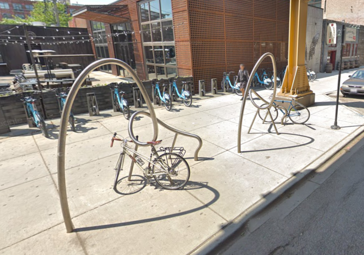 Ridiculous racks at the Morgan Green Line station. Image: Google Maps