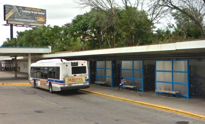 The old double-decker rack installation at Jeff Park. The racks were located behind the blue-and-silver weather screens. Image: Google Maps