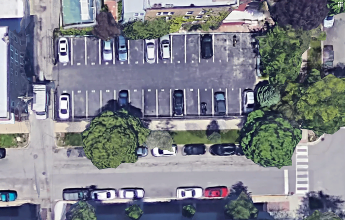 The 28-car parking lot at the northwest corner of Sunnyside and Beacon. Image: Google Maps