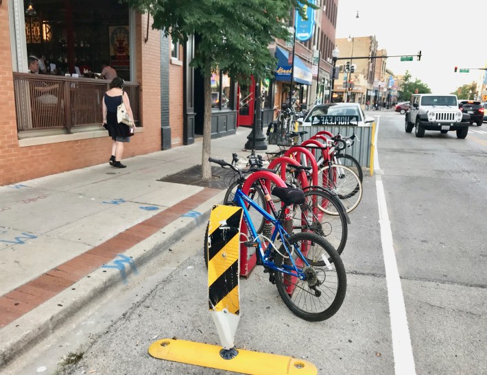A bike parking corral in front of the Hopleaf bar. Photo: John Greenfield