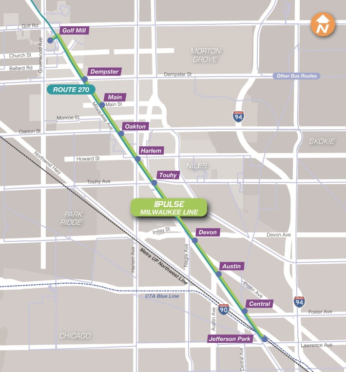 The Milwaukee Avenue Pulse route.