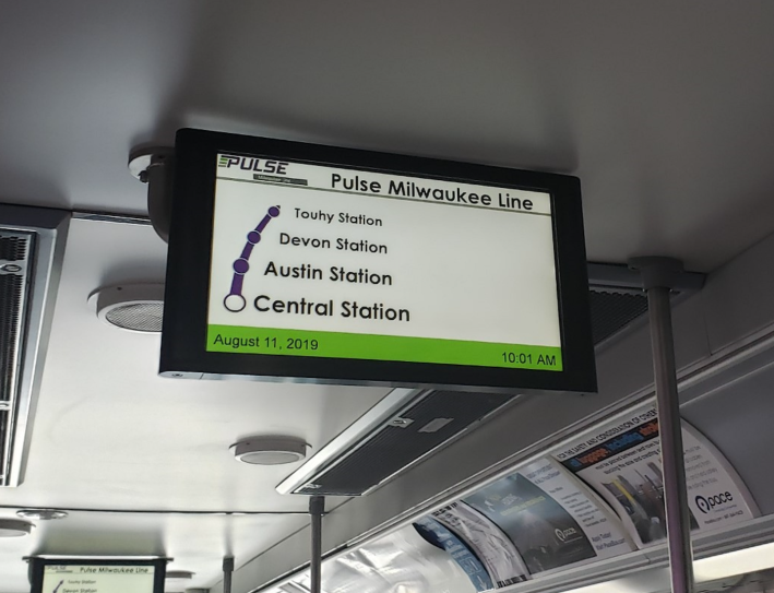 An interior screen on a Pulse bus. Photo: Jeff Zoline