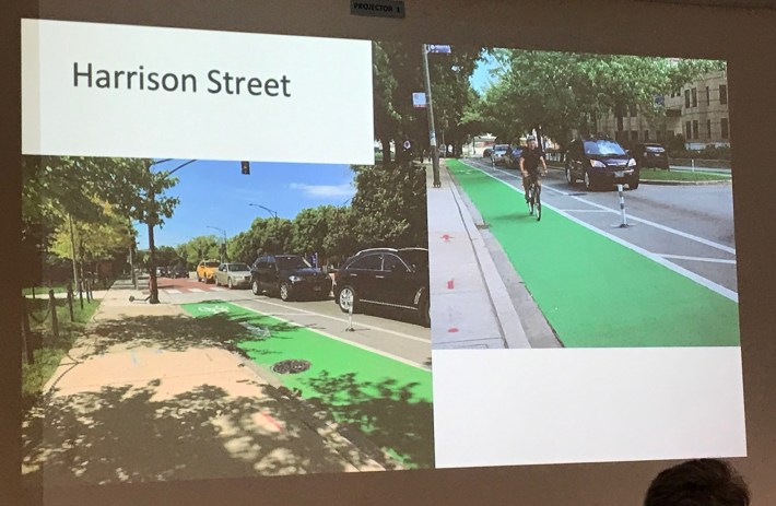 UIC helped fund green paint and flexible posts on the Harrison bike lanes.