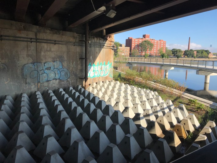 Anti-homeless installation under the Diversey bridge by the new path. Photo: John Greenfield