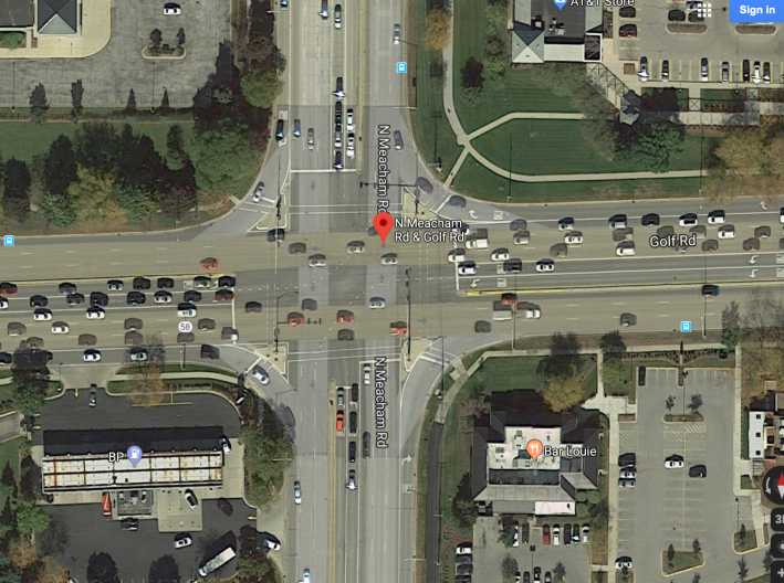 The most dangerous intersection in Schaumburg is just northwest of the mall. Image: Google Maps