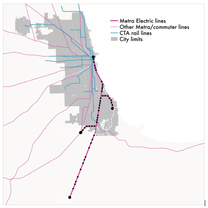 Metra lines with the Red Line Extension. Image: Ellen Hao / The Chicago Dispatch/ South Side Weekly