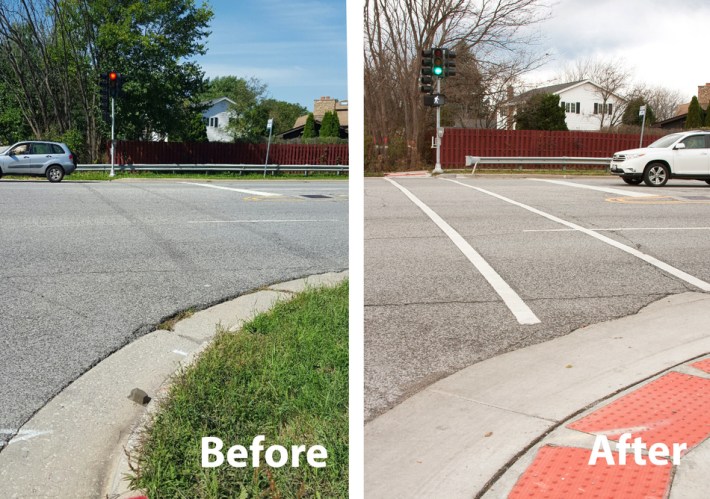 A new crosswalk at Harlem Avenue in Palos Heights provides better access to Pace's South Harlem route. Image: RTA