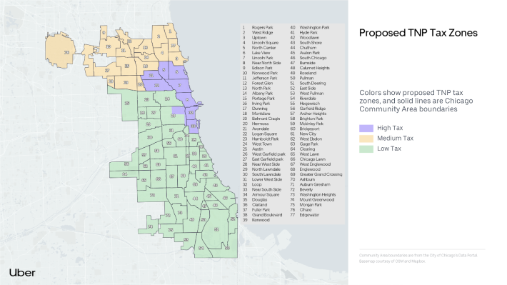 Uber's counterproposal calls for lower taxes for neighborhoods starting from transit deserts. But their map, presumably created by a non-Chicagoan, defines all of the South and West sides, plus Wicker Park, as a transit desert.