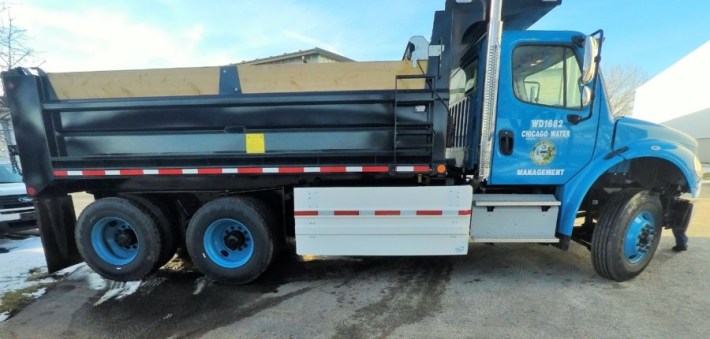 A side guard on a Chicago Department of Water truck.