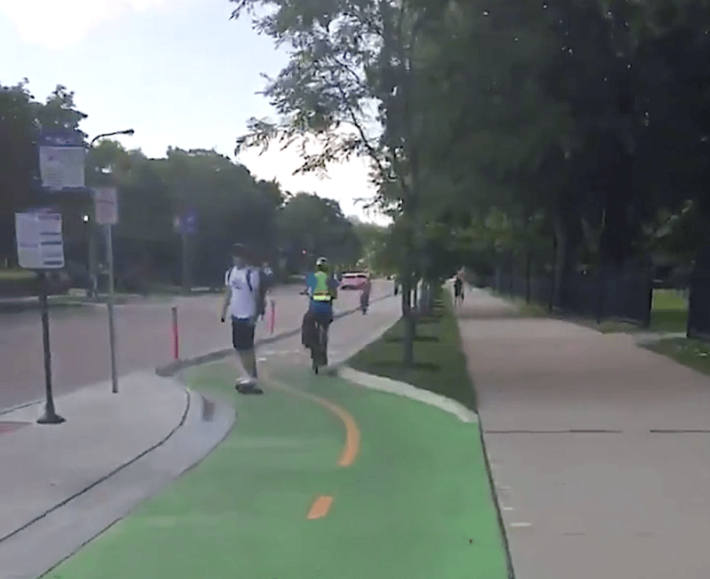 A two-way, curb-protected bike lane on Sheridan Road in Evanston. Image: Courtney Cobbs