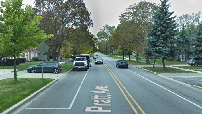 Parking demand on Pratt appears to be light since adjacent homes have driveways. Image: Google Maps