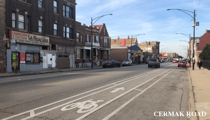 New bike lanes on Cermak Road. Photo: CDOT