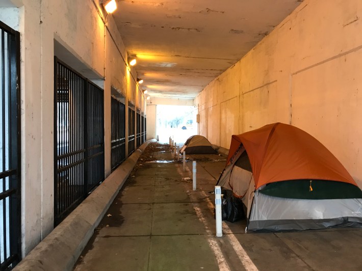 Tents in the Lawrence viaduct. Photo: John Greenfield