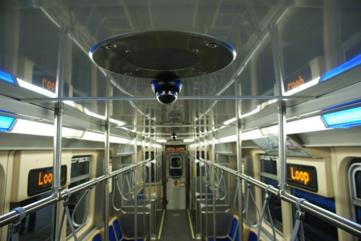 A security camera on a CTA train. Photo: CTA